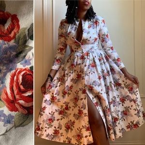 Vintage Long Sleeve Floral Midi Dress